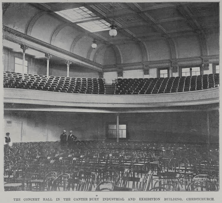 The concert hall in the Canterbury Industrial and Exhibition building, Christchurch, 1900