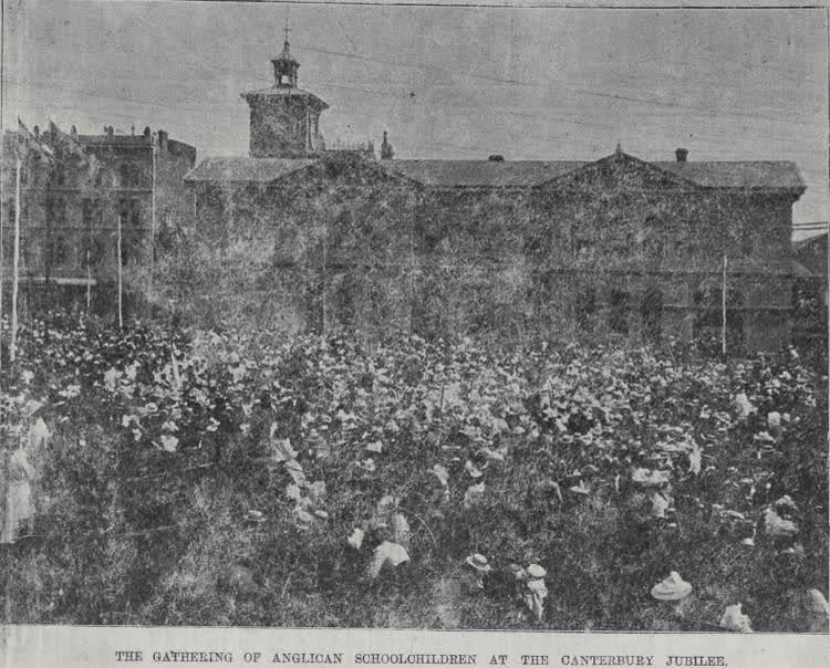 The gathering of Anglican school children at the Canterbury Jubilee, 1900