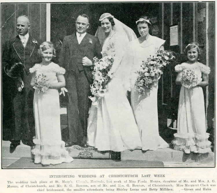 Interesting wedding at St Mary's Church, Merivale, Christchurch last week, 1935