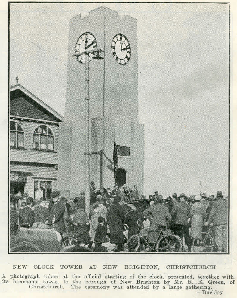 New clock tower at New Brighton, Christchurch, 1935