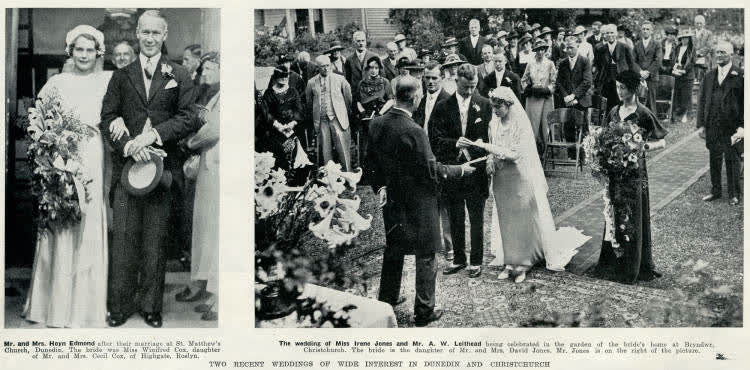 Two recent weddings of wide interest in Dunedin and Christchurch, 1936