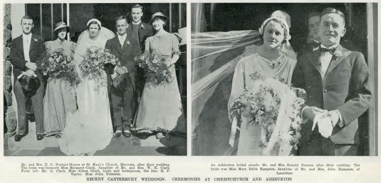 Recent Canterbury weddings: ceremonies at Christchurch and Ashburton, 1936
