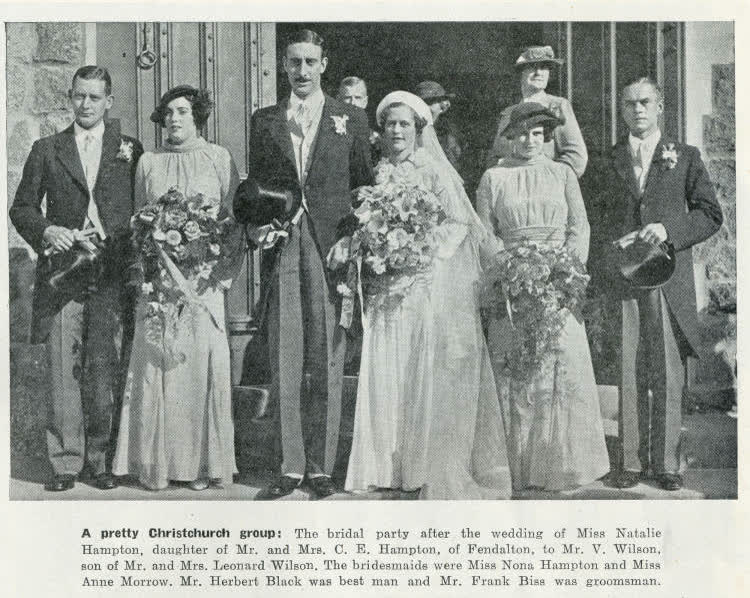 The wedding of Miss Natalie Hampton to Mr. V. Wilson at Christchurch, 1936