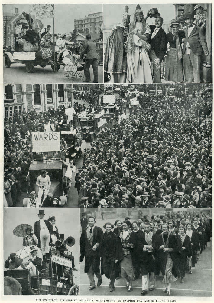 Christchurch University students make merry as capping day comes round again, 1936