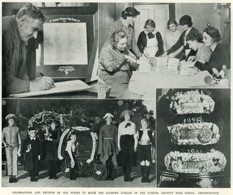 Celebrations and reunion of old pupils to mark the diamond jubilee of the Sumner District High School, Christchurch, 1936