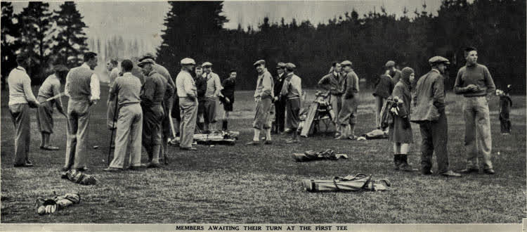 Members awaiting their turn at the first tee, 1936