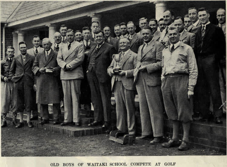 Old boys of Waitaki School compete at golf, 1936