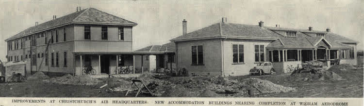 Improvements of Christchurch's air headquarters: new accommodation buildings nearing completion at Wigram aerodrome, 1936