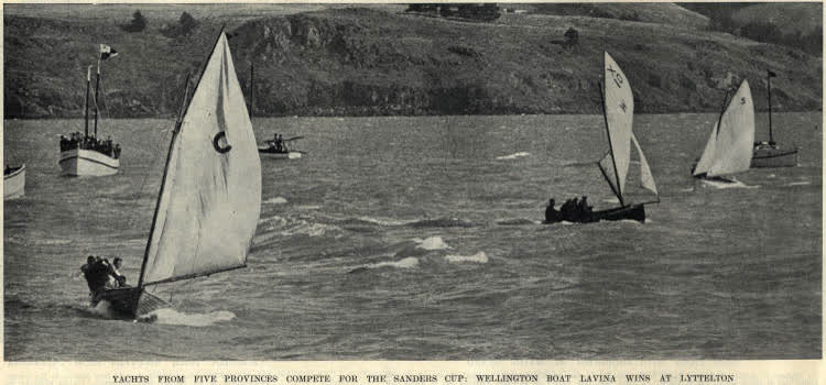 Yachts from five provinces compete for the Sanders Cup: Wellington boat Lavina wins at Lyttelton, 1937
