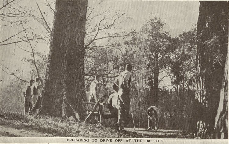 Preparing to drive off at the 10th tee, 1939