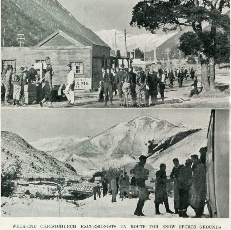 Week-end Christchurch excursionists en route for snow sports grounds, 1939
