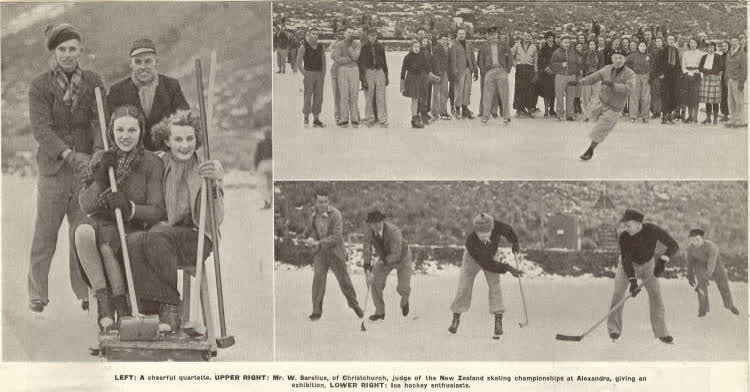 Another popular skater's rendezvous in South Canterbury: Winter holidaymakers on the ice at Mount Harper, 1939
