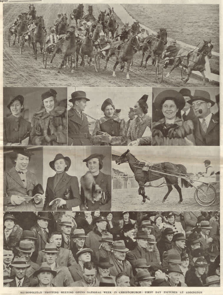 Metropolitan trotting meeting opens national week in Christchurch: first day pictures at Addington, 1939