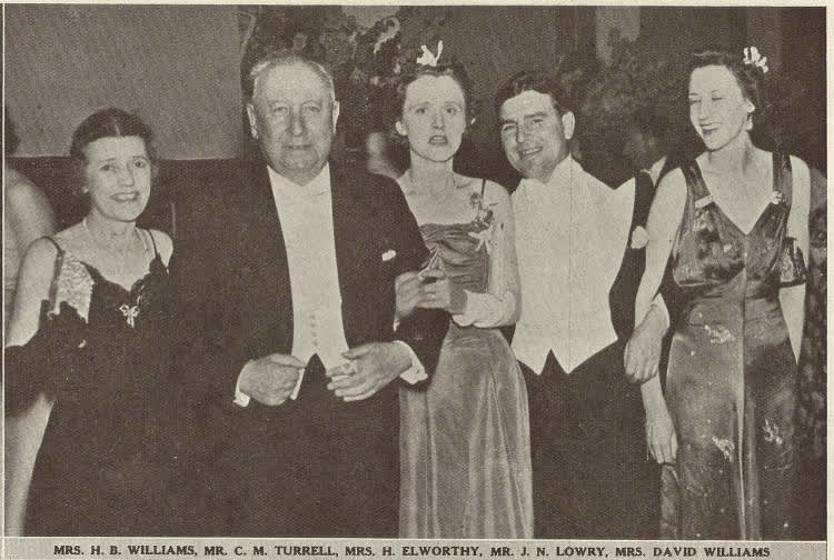 Mrs. H. B. Williams, Mr. C. M. Turrell, Mrs. H. Elworthy, Mr. L. N. Lowry and Mrs. David Williams at the Christchurch Hunt Ball, 1939