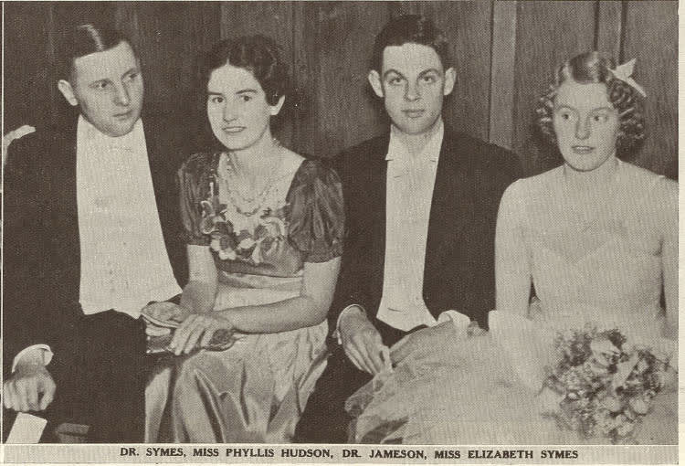 Dr. Symes, Miss Phyllis Hudson, Dr. Jameson and Miss Elizabeth Symes at the Christchurch Hunt Ball, 1939