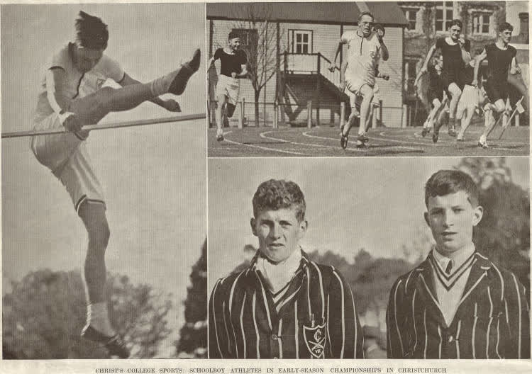 Christ's College sports: schoolboy athletes in early-season championships in Christchurch, 1939