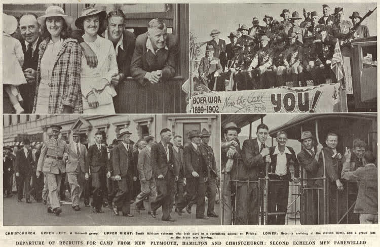 Departure of recruits for camp from Christchurch: Second Echelon men farewelled, 1940