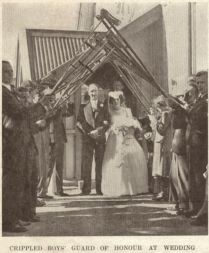 Crippled boys guard of honour at wedding, 1941