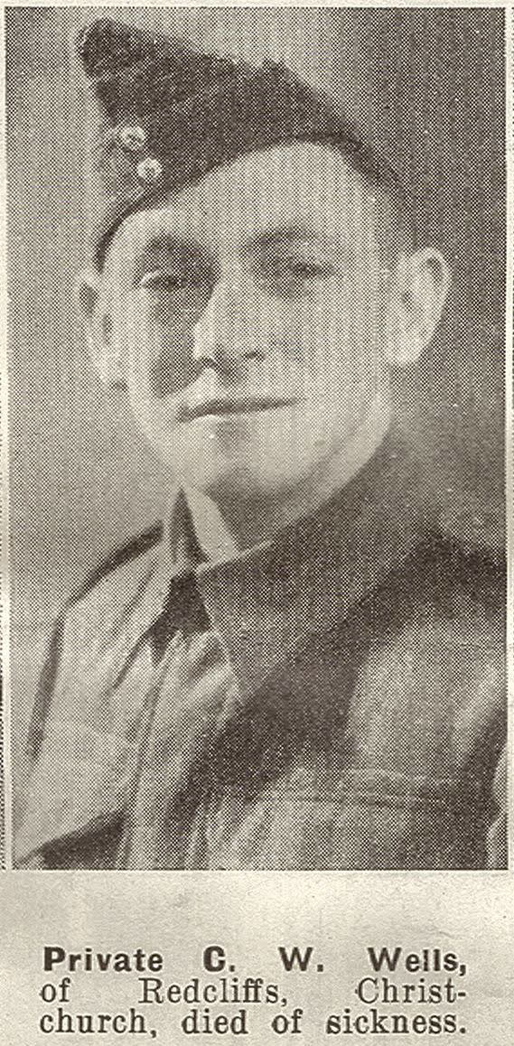 Private C. W. Wells, of Redcliffs, Christchurch, died of sickness, 1941