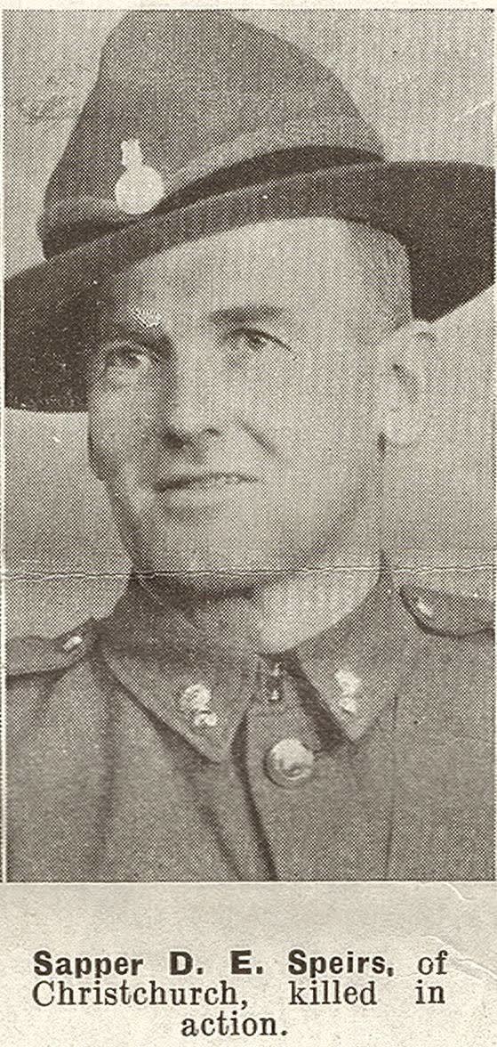 Sapper D. E. Speirs, of Christchurch, killed in action, 1941