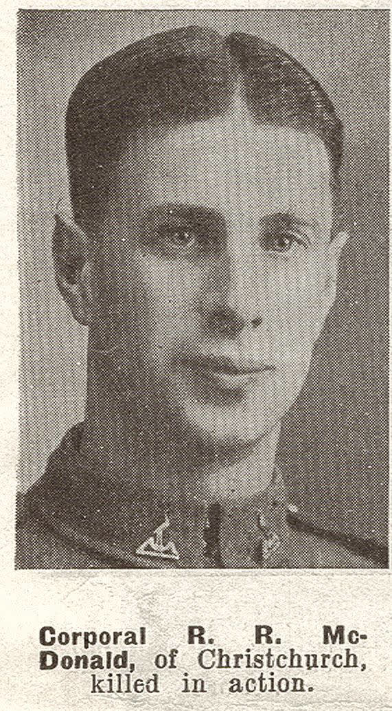 Corporal R. R. McDonald, of Christchurch, killed in action, 1941
