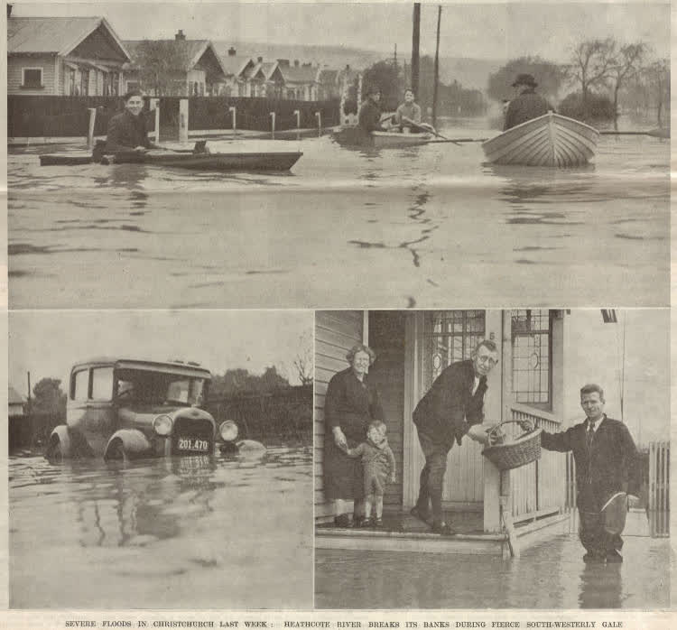 Severe floods in Christchurch last week: Heathcote River breaks its banks during fierce south-westerly gale, 1941