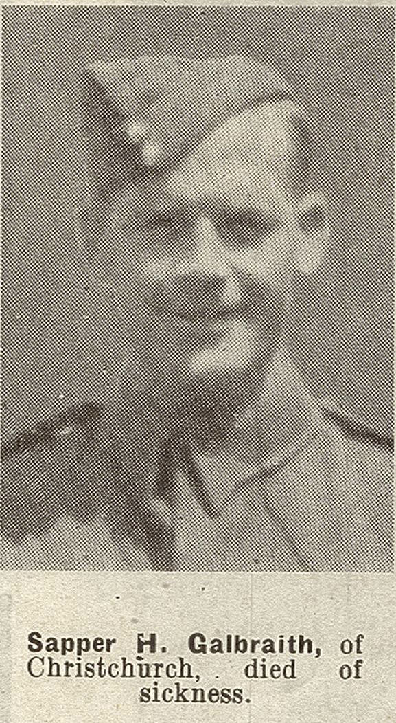 Sapper H. Galbraith, of Christchurch, died of sickness, 1941