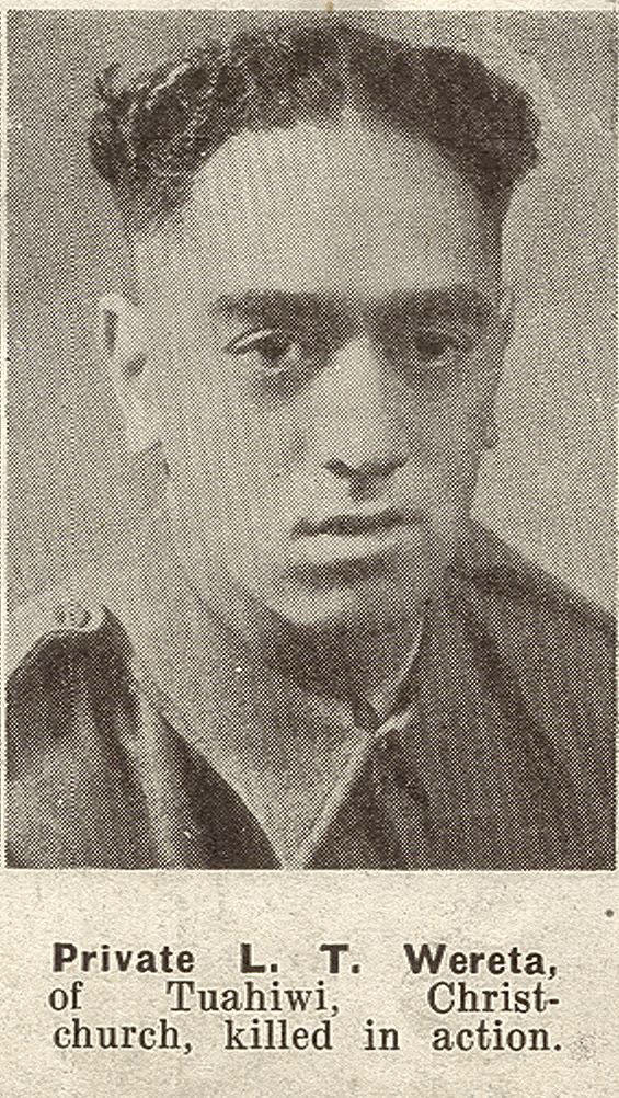 Private L. T. Wereta, of Tuahiwi, Christchurch, killed in action, 1941
