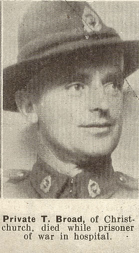 Private T. Broad, of Christchurch, died while prisoner of war in hospital, 1941