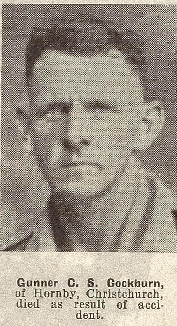 Gunner C. S. Cockburn, of Hornby, Christchurch, died as result of accident, 1941