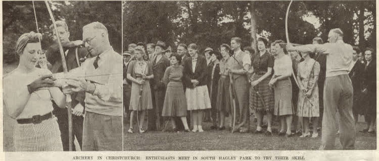 Archery in Christchurch: enthusiasts meet in South Hagley Park to try their skill, 1941