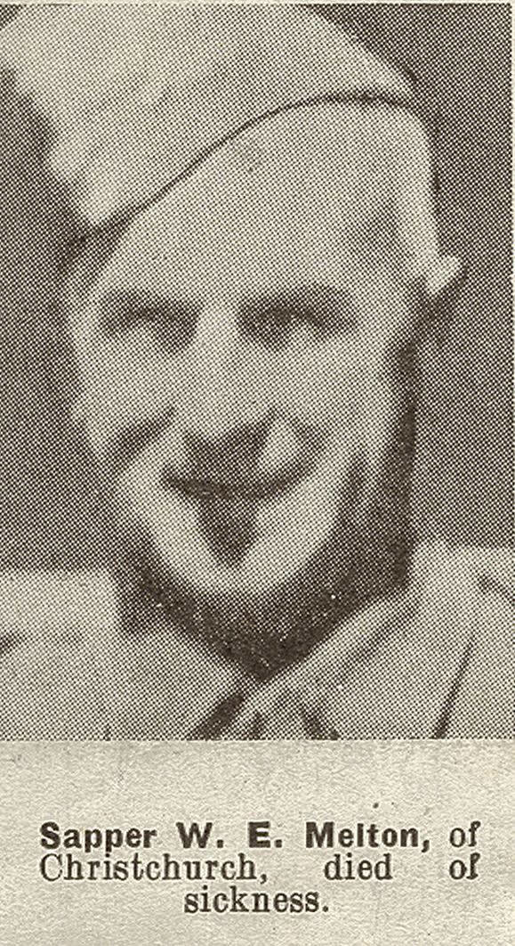 Sapper W. E. Melton, of Christchurch, died of sickness, 1941