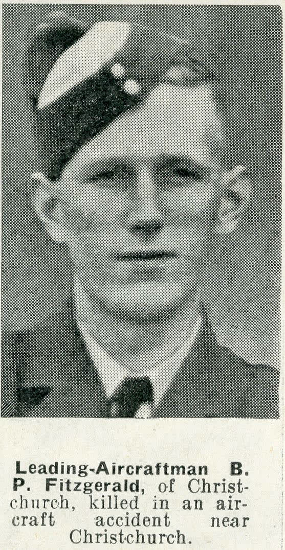Leading-Aircraftman B. P. Fitzgerald, of Christchurch, killed in an aircraft accident near Christchurch, 1942