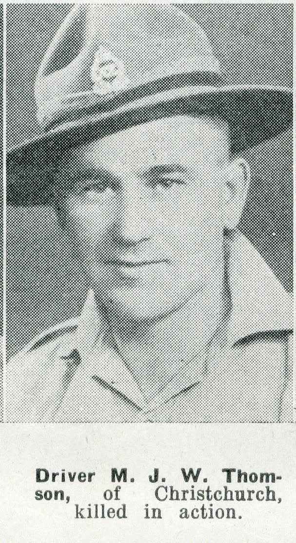 Driver M. J. W. Thomson, of Christchurch, killed in action, 1942