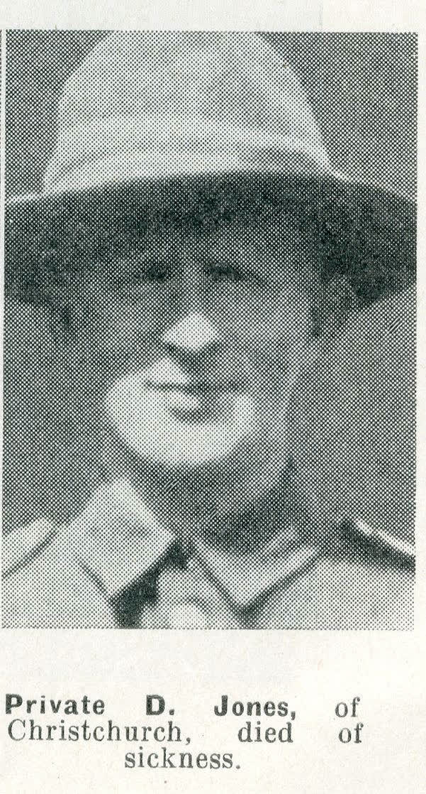 Private D. Jones, of Christchurch, died of sickness, 1942