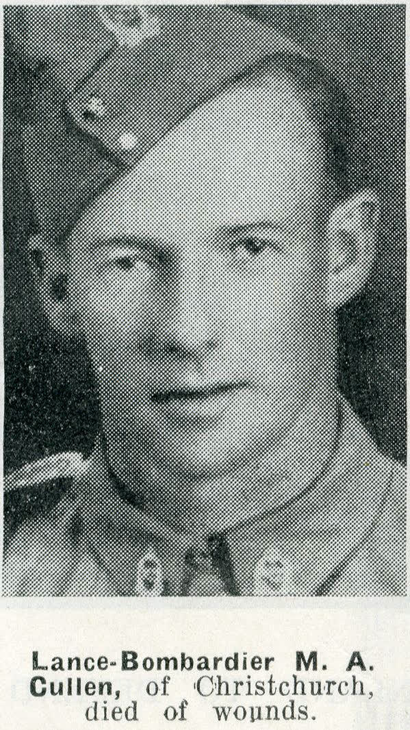 Lance-Bombardier M. A. Cullen, of Christchurch, died of wounds, 1942