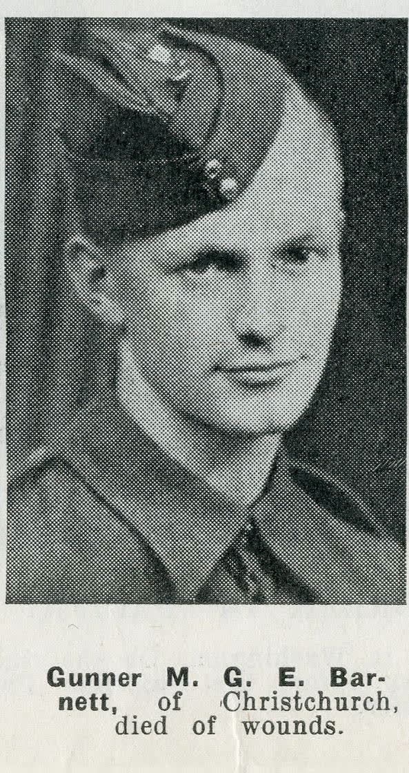 Gunner M. G. E. Barnett, of Christchurch, died of wounds, 1942