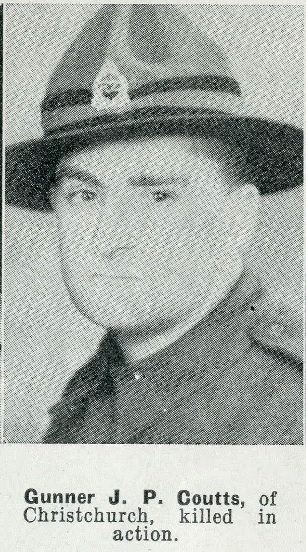 Gunner J. P. Coutts, of Christchurch, killed in action, 1942
