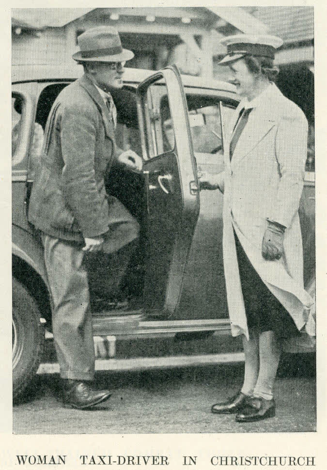 Woman taxi-driver in Christchurch, 1942