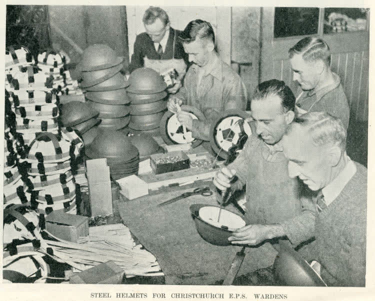 Steel helmets for Christchurch E.P.S. wardens, 1942