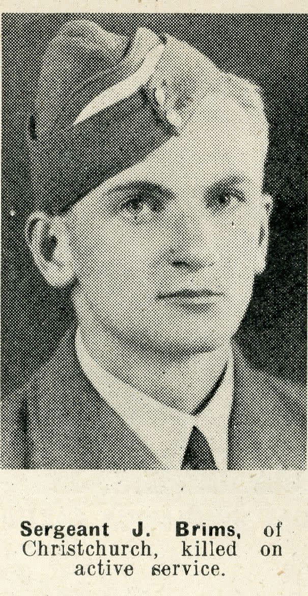 Sergeant J. Brims, of Christchurch, killed on active service, 1943