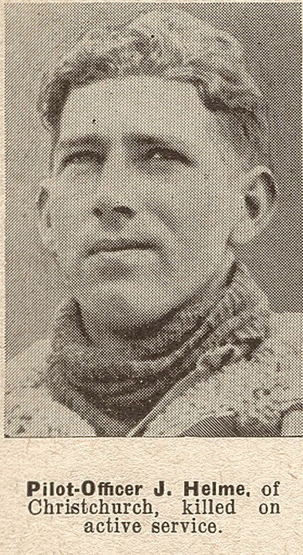 Pilot-Officer J. Helme, of Christchurch, killed on active service, 1943