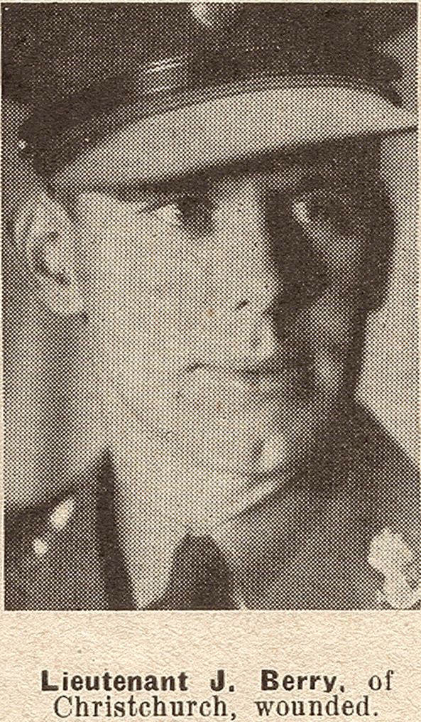 Lieutenant J. Berry of Christchurch, wounded, 1943