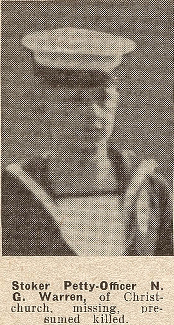 Stoker Petty-Officer N. G. Warren, of Christchurch, missing, presumed killed, 1943