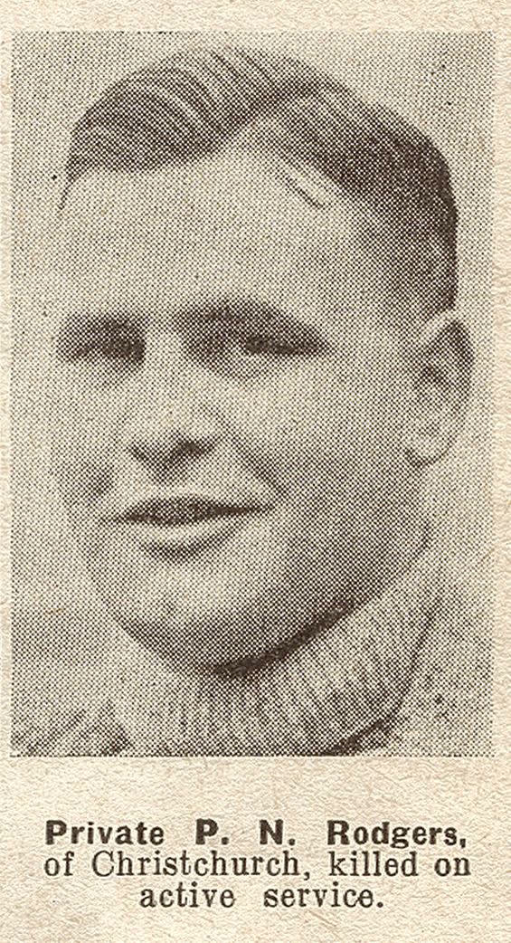 Private P. N. Rodgers, of Christchurch, killed on active service, 1943