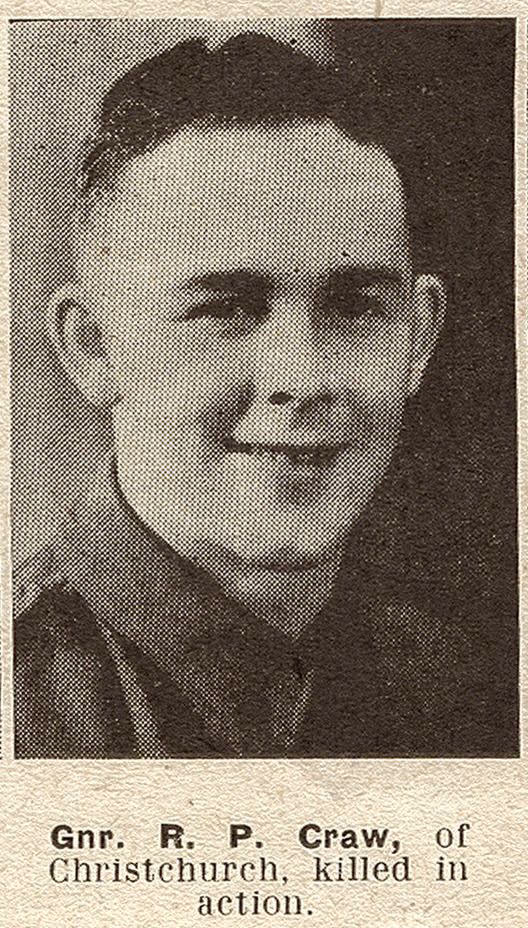 Gnr. R. P. Craw, of Christchurch, killed in action, 1943