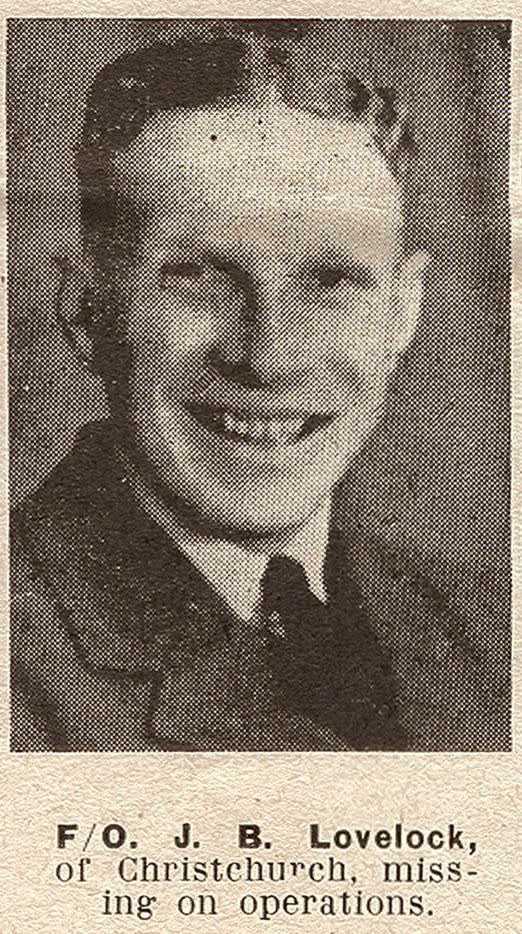 Flying Officer J. B. Lovelock, of Christchurch, missing on operations, 1943