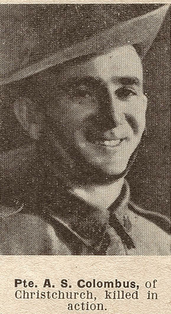 Pte. A. S. Colombus, of Christchurch, killed in action, 1943