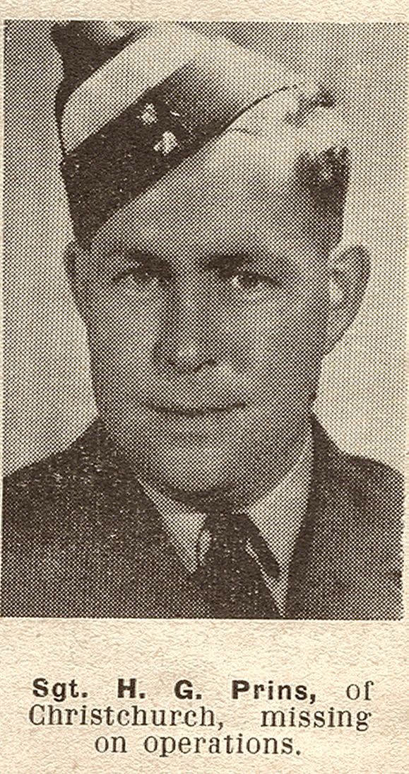 Sgt. H. G. Prins, of Christchurch, missing on operations, 1943