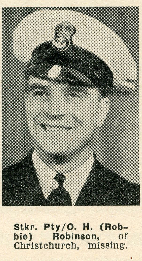 Stoker Petty-Officer H. (Robbie) Robinson, of Christchurch, missing, 1944